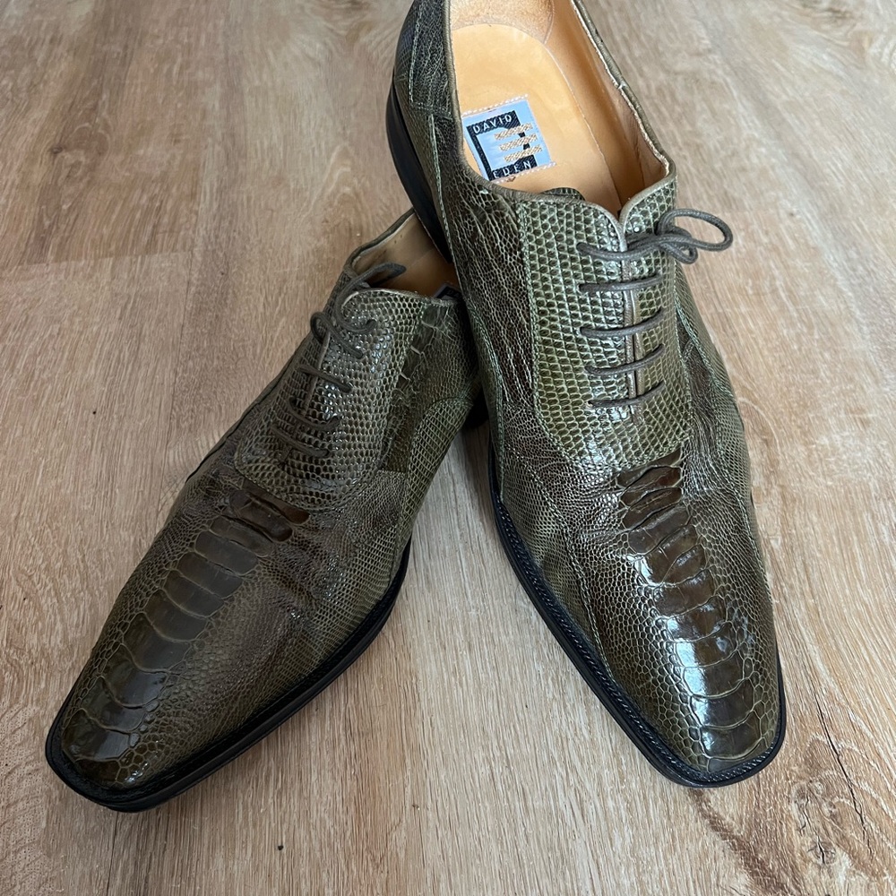 DAVID EDEN Mens Genuine Crocodile Alligator Dark Green Dress Shoes Size 11